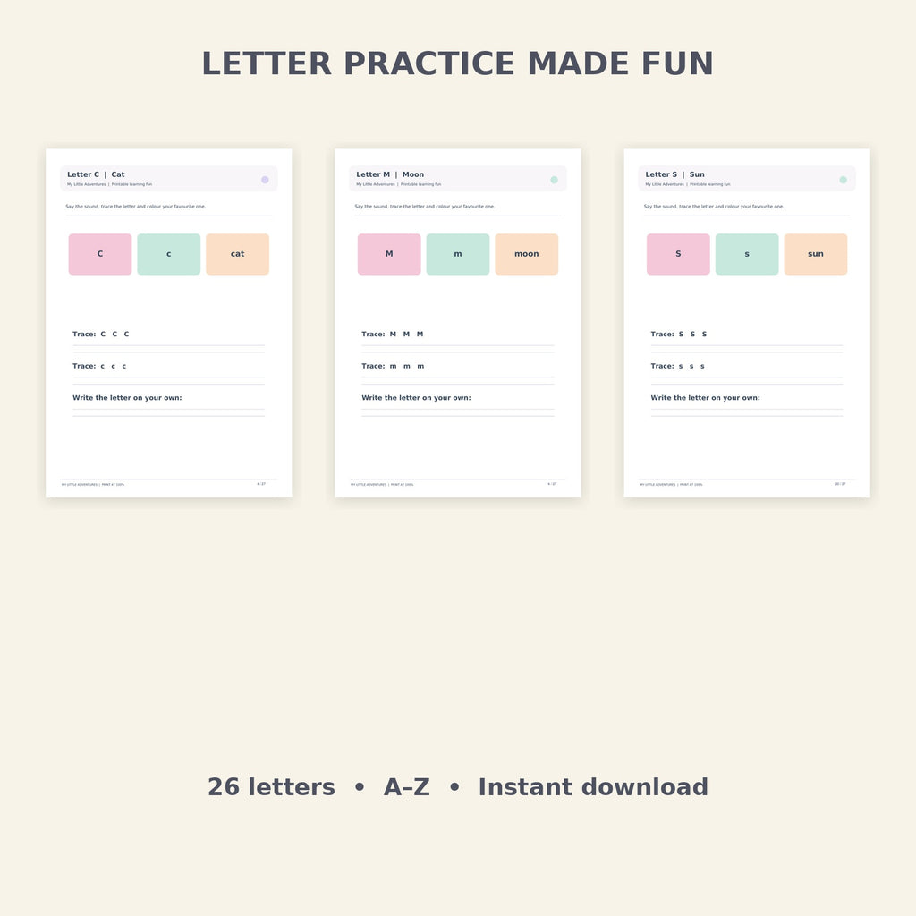 Alphabet Tracing Worksheets Ages 3–5 | My Little Adventures