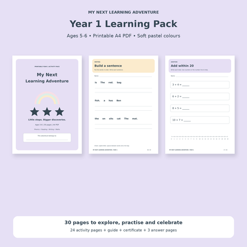 Year 1 Learning Pack | Ages 5–6 | 30-Page Printable PDF
