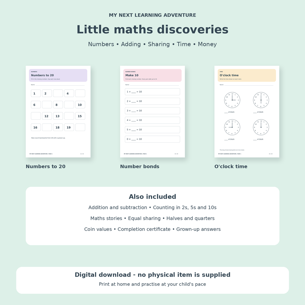 Year 1 Learning Pack | Ages 5–6 | 30-Page Printable PDF