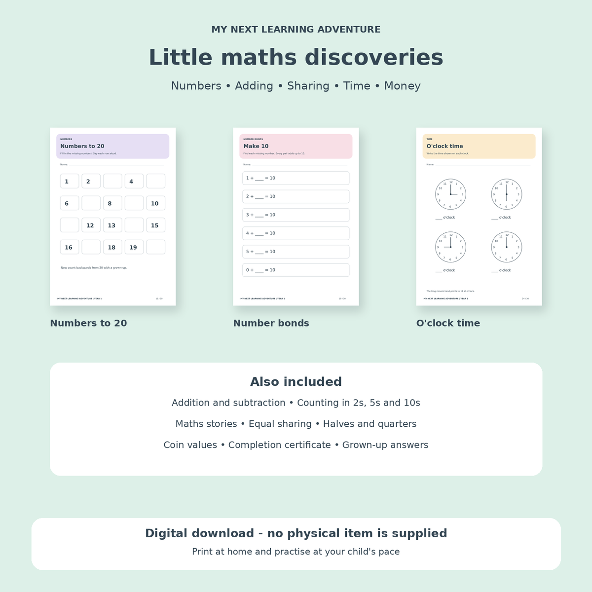 Year 1 Learning Pack | Ages 5–6 | 30-Page Printable PDF