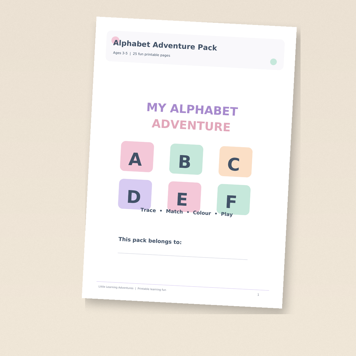 My Alphabet Adventure Pack | Printable ABC Learning Activities | Ages 3–5